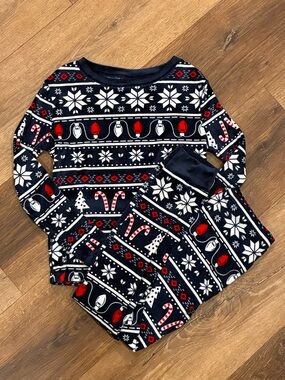 Holiday Time Christmas Pajamas Matching Set Snowflake Lights Candy Cane 7 Boy